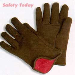 GLOVE  BROWN JERSEY;RED LINED MENS SIZE - Latex, Supported